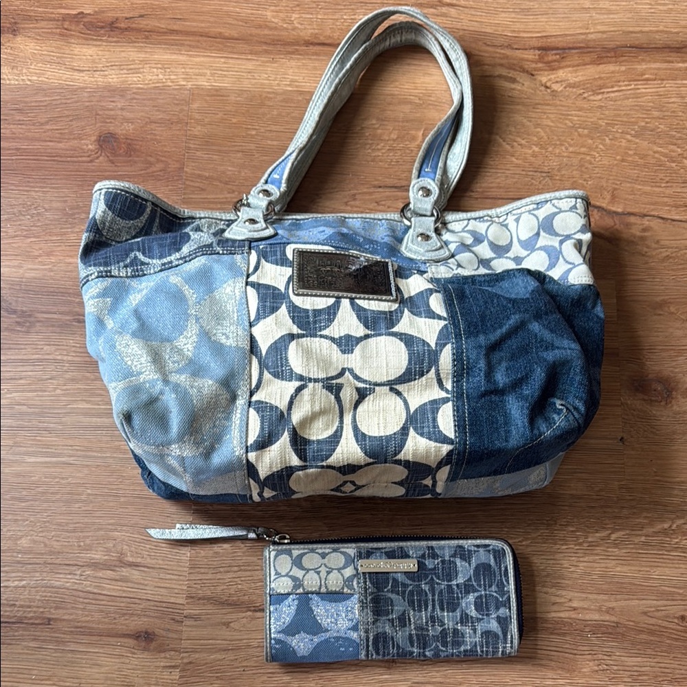 Coach Poppy Denim Blue and Gray Totes with Signature Style